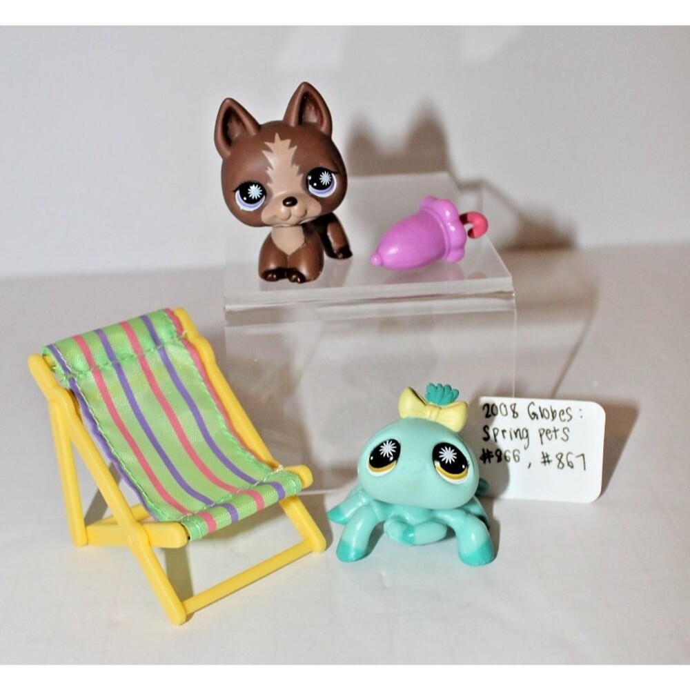 Littlest Pet Shop LPS #866 Spider #867 German Shepherd Spring Pets 2008 Complete